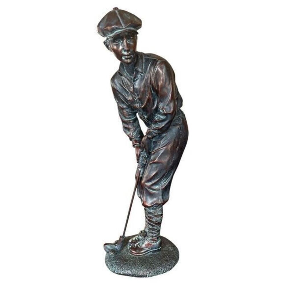 Napco‎ Classic Male Golfer Statue Figurine Antique Bronze Finish 9 inches Tall